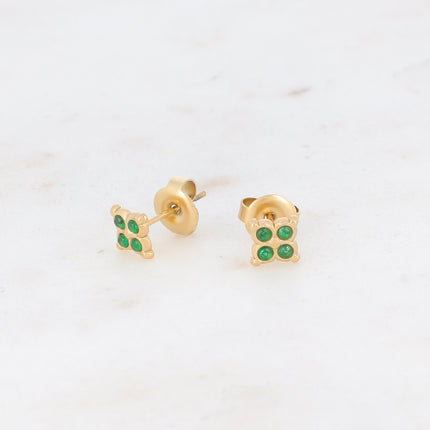 Stud earrings with flower and 4 cubic zirconia stones