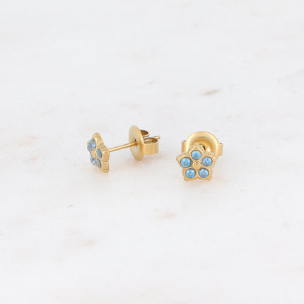 Stud earrings with flower and 5 cubic zirconia stones