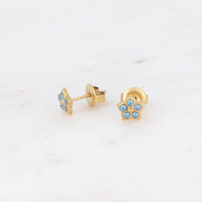 Boucles puces avec fleur et 5 oxydes de zirconium