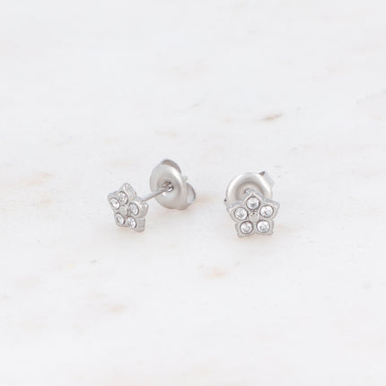 Stud earrings with flower and 5 cubic zirconia stones
