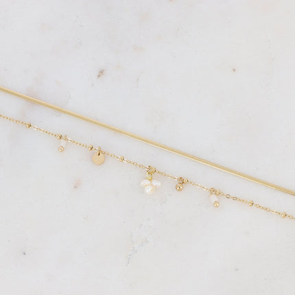 Bracelet 2 rangs Sara - pampilles et pierres naturelles