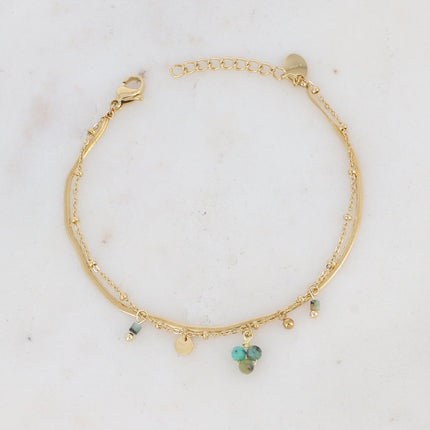 Bracelet 2 rangs Sara - pampilles et pierres naturelles
