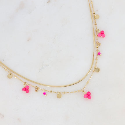 Collier 2 rangs Sara - pampilles et pierres naturelles