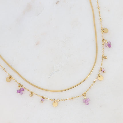 Collier 2 rangs Sara - pampilles et pierres naturelles