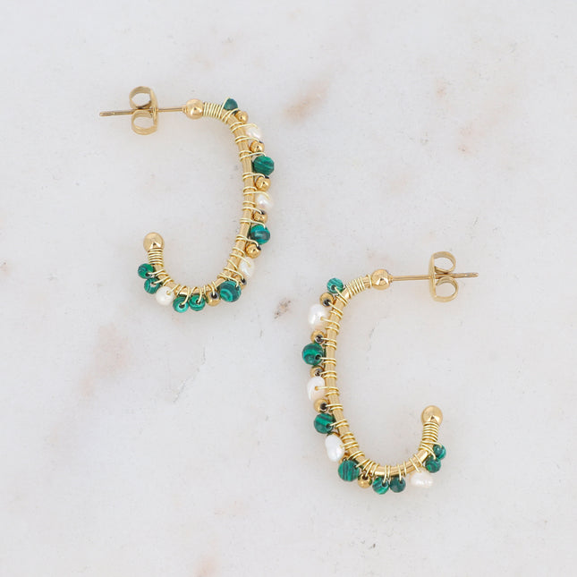 Amber Creole Earrings - Freshwater Pearls and Natural Stones
