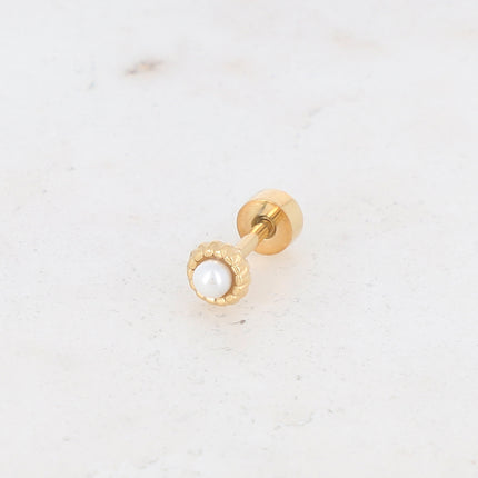 Piercing avec boule nacrée sur anneau strié
