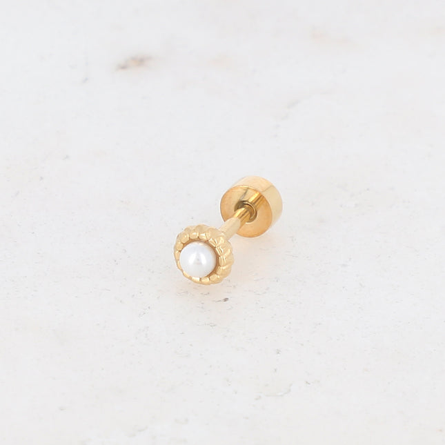Piercing avec boule nacrée sur anneau strié