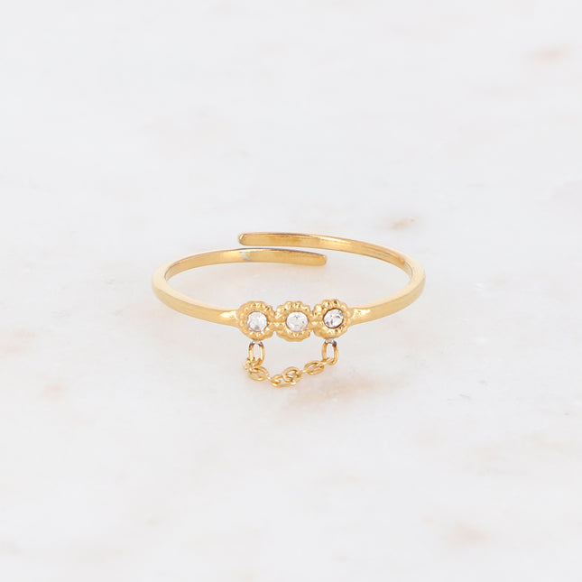 Bague Myla - 3 cristaux et chaîne