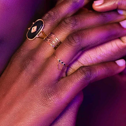 Bague Myla - 3 cristaux et chaîne