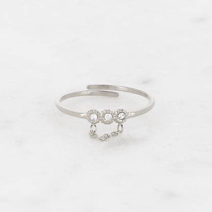 Bague Myla - 3 cristaux et chaîne