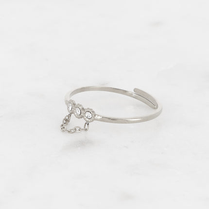 Bague Myla - 3 cristaux et chaîne
