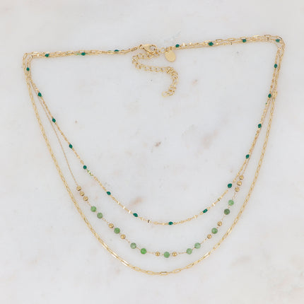 Collier 3 rangs avec pierres naturelles et émail