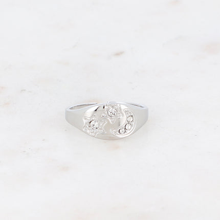 Bague - lune et étoile avec oxydes de zirconium