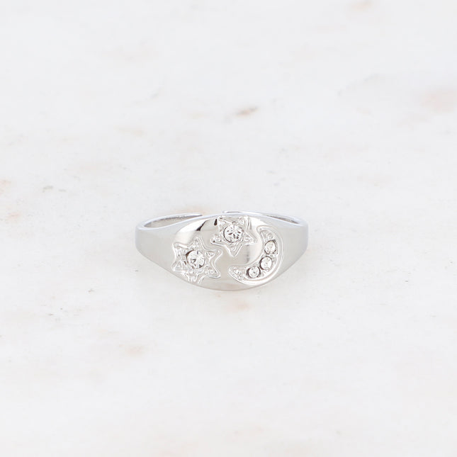 Bague - lune et étoile avec oxydes de zirconium