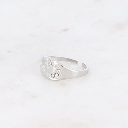 Bague - lune et étoile avec oxydes de zirconium