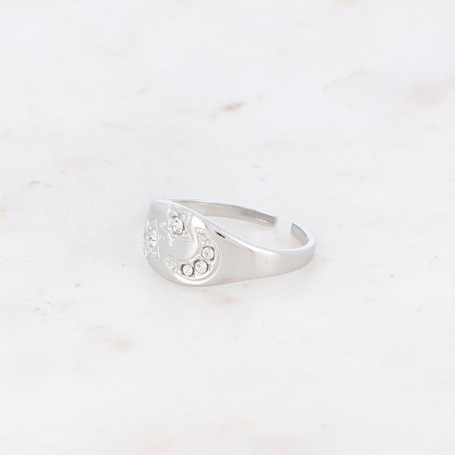 Bague - lune et étoile avec oxydes de zirconium
