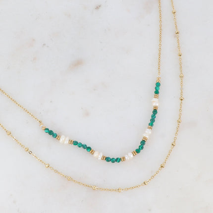 Collier 2 rangs Aryne - perles d'eau douce et pierres naturelles