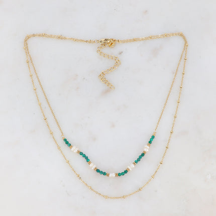 Collier 2 rangs Aryne - perles d'eau douce et pierres naturelles