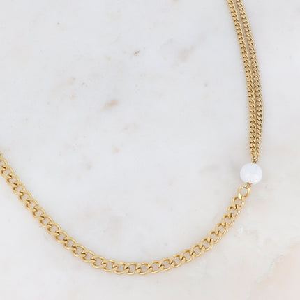 Collier Ryan - UNISEX - maille et boule en pierre naturelle 60+7CM