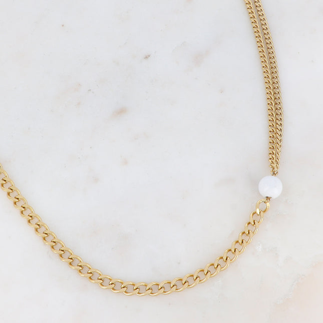 Collier Ryan - UNISEX - maille et boule en pierre naturelle 60+7CM