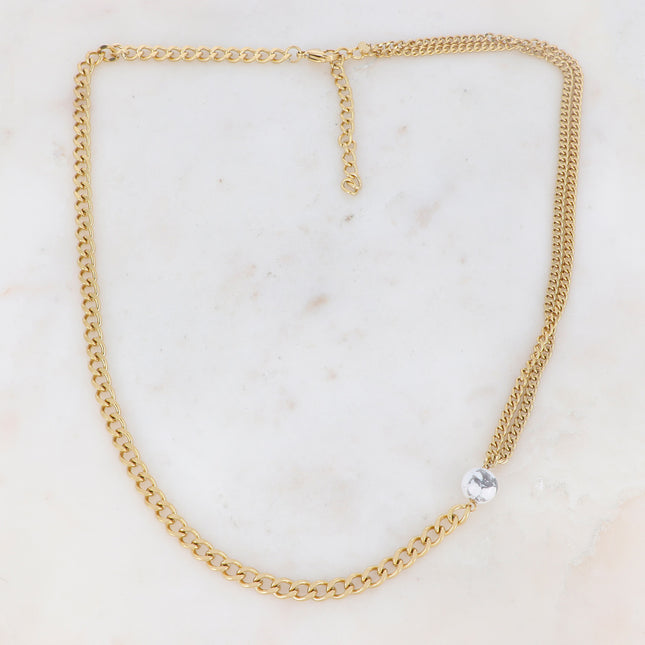 Collier Ryan - UNISEX - maille et boule en pierre naturelle 60+7CM