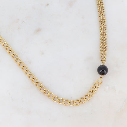 Collier Ryan - UNISEX - maille et boule en pierre naturelle 60+7CM