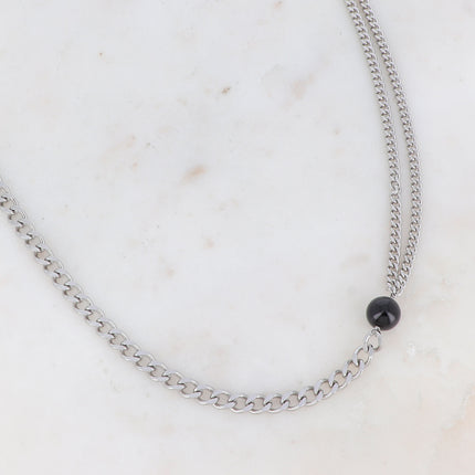 Collier Ryan - UNISEX - maille et boule en pierre naturelle 60+7CM