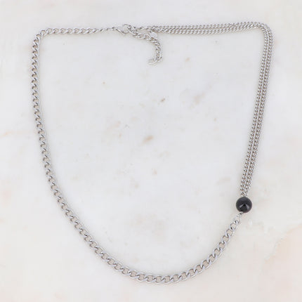 Collier Ryan - UNISEX - maille et boule en pierre naturelle 60+7CM