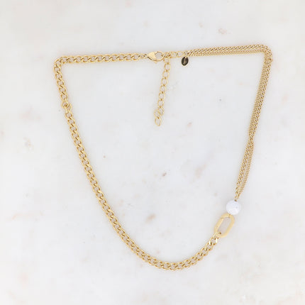 Collier Avery - UNISEX - maille et boule en pierre naturelle