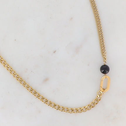 Collier Avery - UNISEX - maille et boule en pierre naturelle