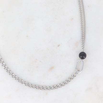 Collier Avery - UNISEX - maille et boule en pierre naturelle