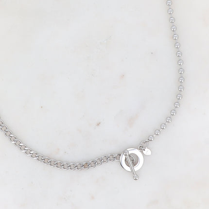 Collier Aloïs - UNISEX - 2 mailles gourmette et boules, motif fermoir cabillot 55cm