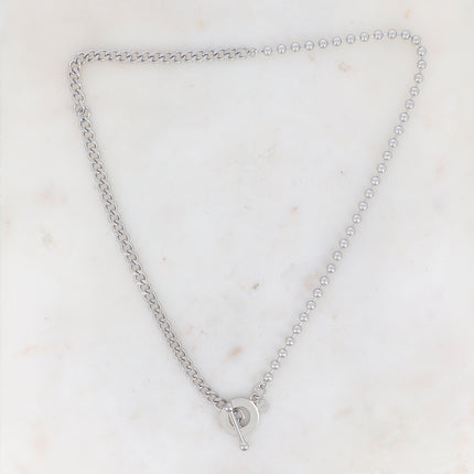 Collier Aloïs - UNISEX - 2 mailles gourmette et boules, motif fermoir cabillot 55cm