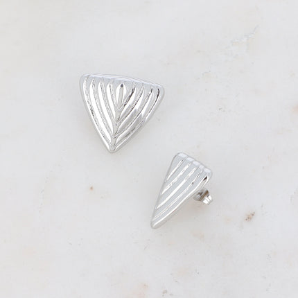 engraved triangle stud earrings