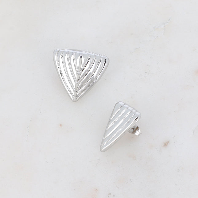 engraved triangle stud earrings