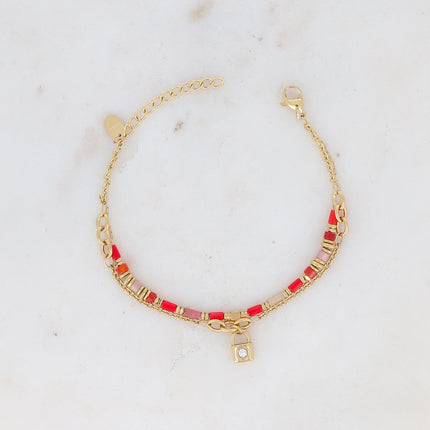 Bracelet 2 rangs - cadenas et pierre naturelle
