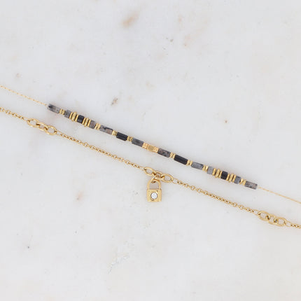 Bracelet 2 rangs - cadenas et pierre naturelle