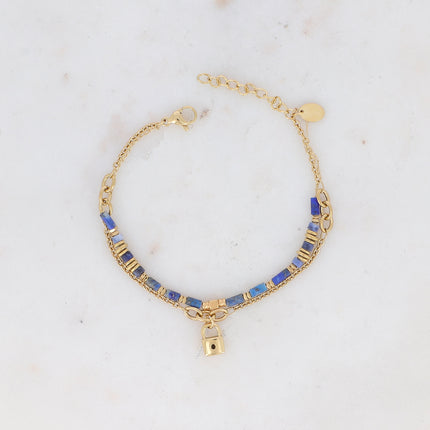 Bracelet 2 rangs - cadenas et pierre naturelle