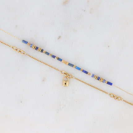 Bracelet 2 rangs - cadenas et pierre naturelle