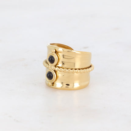 Bague avec pierres naturelles et chaîne boule