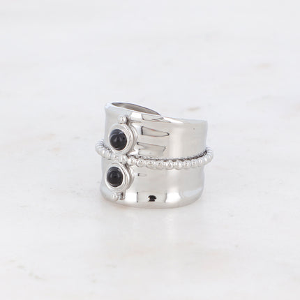 Bague avec pierres naturelles et chaîne boule