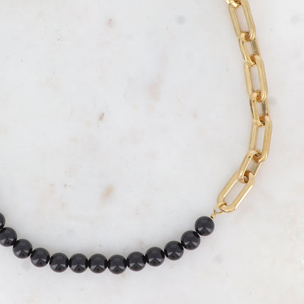 Collier Kelly - UNISEX - maille ovale et pierre naturelle