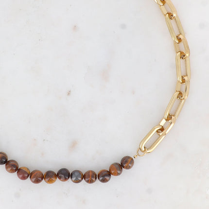 Collier Kelly - UNISEX - maille ovale et pierre naturelle