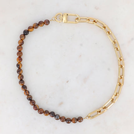 Collier Kelly - UNISEX - maille ovale et pierre naturelle