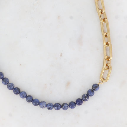 Collier Kelly - UNISEX - maille ovale et pierre naturelle