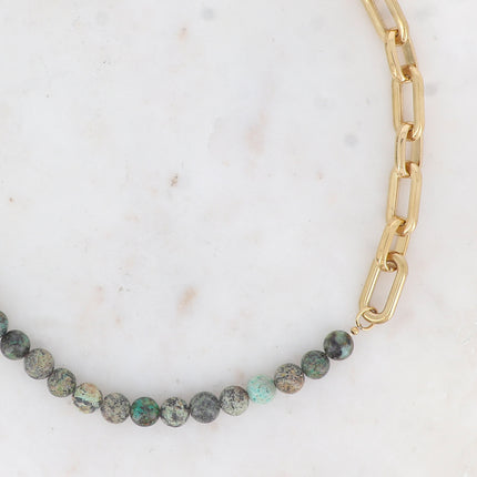 Collier Kelly - UNISEX - maille ovale et pierre naturelle