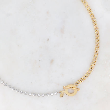 Collier Aloïs - UNISEX - 2 mailles gourmette et boules, motif fermoir cabillot 55cm