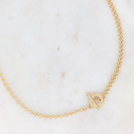 Collier Aloïs - UNISEX - 2 mailles gourmette et boules, motif fermoir cabillot 55cm