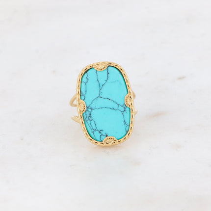 Bague Zelda - pierre naturelle rectangulaire et griffes coquilllée
