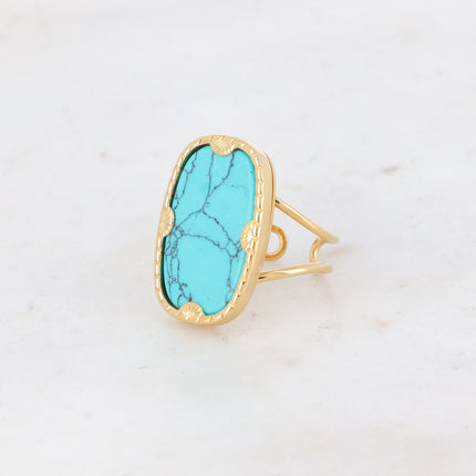 Bague Zelda - pierre naturelle rectangulaire et griffes coquilllée